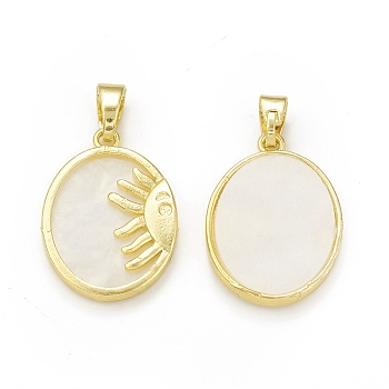 Plastic Pendants, with Rack Plating Brass Findings, Cadmium Free & Lead Free, Long-Lasting Plated, Oval with Sun Charm, Real 18K Gold Plated, 25x18x3mm, Hole: 5.8x3.5mm