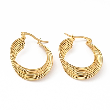 Vacuum Plating 201 Stainless Steel Interlocking Multi Layered Hoop Earrings with 304 Stainless Steel Pins, Intertwined Jewelry for Women, Golden, 34x25x7mm, Pin: 0.6mm