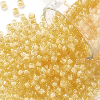 TOHO Round Seed Beads, Japanese Seed Beads, (961) Inside Color Crystal/Butter Lined, 8/0, 3mm, Hole: 1mm, about 222pcs/bottle, 10g/bottle