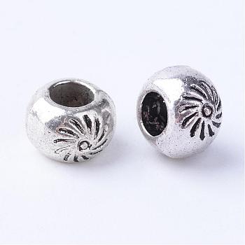 Tibetan Style Alloy Beads, Rondelle, Cadmium Free & Lead Free, Antique Silver, 7~7.5x5mm, Hole: 3mm, about 1290pcs/1000g
