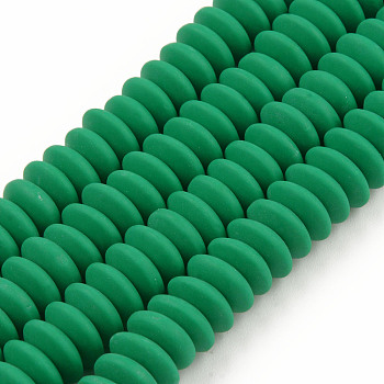 Handmade Polymer Clay Beads Strands, Flat Round, Medium Sea Green, 8.5~9x3.5mm, Hole: 1.6mm, about 112pcs/strand, 15.75 inch~16.14 inch(40~41cm)