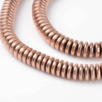 Non-Magnetic Synthetic Hematite Beads Strands, Heishi Beads, Disc/Flat Round, Rose Gold Plated, 6x2mm, Hole: 1mm, about 206pcs/strand, 15.9 inch