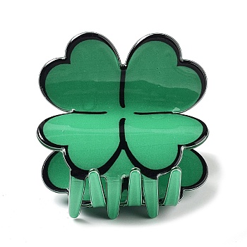 Saint Patrick's Day PVC Plastic Claw Hair Clips, for Women, with Alloy Finding, Clover, Medium Sea Green, 50x56x53mm