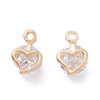 Alloy Clear Cubic Zirconia Charms, Long-Lasting Plated, Heart, Golden, 12x7x5mm, Hole: 1.2mm