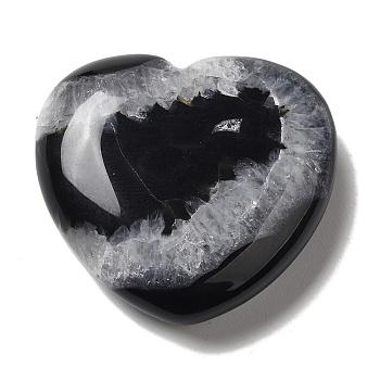 Natural Black Agate Love Heart Ornaments, Reiki Energy Balancing Meditation Gift Decoration, 40x40.5~42.5x11~12mm