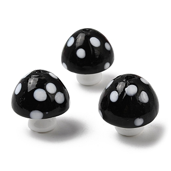 Handmade Lampwork Beads, Mushroom with Polka Dot, Black, 24.5x23.5mm, Hole: 2mm