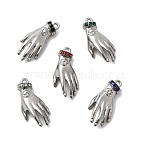 304 Stainless Steel Micro Pave Rhinestone Pendants, Hand Charms, Stainless Steel Color, Mixed Color, 21.5x10x6mm, Hole: 1.2mm(STAS-G369-09P)