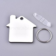 (Clearance Sale)DIY Sublimation Double-Sided Blank MDF Keychains, with House Shape Wooden Hard Board Pendants and Iron Split Key Rings, White, 76x50mm(KEYC-WH0016-32)
