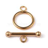 Ion Plating(IP) 304 Stainless Steel Ring Toggle Clasps, Golden, Ring: 21x16x2mm, Bar: 25x8x4mm, Hole: 3mm(STAS-L176-13G)