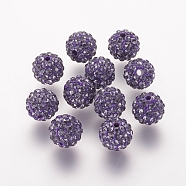 Polymer Clay Rhinestone Beads, Grade A, Round, Pave Disco Ball Beads, Purple Velvet, 8x7.5mm, Hole: 1mm(X-RB-K050-8mm-C20)