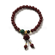 6mm Round Cinnabar Mala Stretch Bracelets, with Synthetic Malachite and Natural Agate, Flower, Inner Diameter: 2 inch(4.95~5.1cm)(BJEW-B080-28B-04)