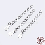 925 Sterling Silver End with Extender Chains and Drop Charms, with S925 Stamp, Silver, 48mm, Hole: 1.5mm(X-STER-F036-26S-48mm)