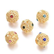 Brass Micro Pave Cubic Zirconia Beads, Hollow, Rondelle, Real 18K Gold Plated, Mixed Color, 10x8.6mm, Hole: 2.6mm(KK-P187-21-G)