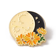 Moon with Flower Enamel Pin, Alloy Badge for Backpack Clothes, Golden, Colorful, 31x28x1.5mm, Pin: 1mm(JEWB-H008-41G)