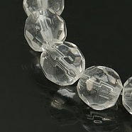 Half-Handmade Faceted  Transparent Glass Round Beads Strands, Clear, 6mm, Hole: 1mm, about 55pcs/strand, 12.6 inch(X-GF6mmC01)