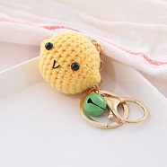 Cotton Crochet Food Keychain, with Iron Key Rings & Lobster Claw Clasps & Bell, Lemon, 13x4.8cm(KEYC-PW0002-108E)