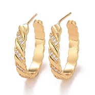 Clear Cubic Zirconia Twist Rope Wrap Stud Earrings, Brass Half Hoop Earrings for Women, Cadmium Free & Nickel Free & Lead Free, Real 18K Gold Plated, 22x3.5mm, Pin: 0.7mm(EJEW-C022-18G)
