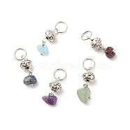 Natural & Synthetic Stone Chips Pendants, with Antique Silver Tone Alloy Findings, Round Charm, 20.5~23.5mm, Stone: 6.5~10x5~7mm, Round: 7.5x6mm, Hole: 5.6mm(PALLOY-JF01777)