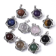 Natural & Synthetic Assorted Gemstone Pendants, with Platinum Tone Brass Finding, for Jewish, Mixed Dyed and Undyed, Star of David, 20x17x10mm, Hole: 5x3mm(G-N0326-025)