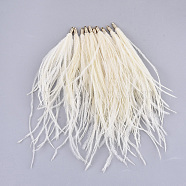 Ostrich Feather Tassel Big Pendant Decorations, with Brass Findings, Golden, Cornsilk, 130~170x4mm, Hole: 1.6mm(X-FIND-S302-08F)
