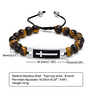 Stainless Steel Cross Link Bracelet, Natural Tiger Eye Braided Bead Adjustable Bracelet, 6-1/4~9-7/8 inch(16~25cm)(PW-WG85730-03)