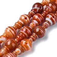 Dyed and Heated Natural Banded Agate 3-Hole Guru Bead Strands, for Buddhist Jewelry Making, T-Drilled Beads, 16x10mm, Hole: 2~2.5mm(G-K149-43)