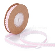 Lace Edge Ribbon, Polycotton Ribbon, for Gift Packaging, Pink, 3/8 inch(10mm), about 10 yards/roll(OCOR-L044-02B)
