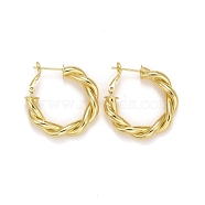 Rack Plating Brass Hoop Earrings, Long-Lasting Plated, Lead Free & Cadmium Free, Twist Ring, Real 18K Gold Plated, 30~31x5.5mm, Pin: 0.7mm(EJEW-F278-06G)