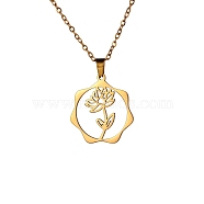 Stainless Steel Pendant Necklace, Golden, Flower, 16.14~19.69 inch(41~50cm) (PW-WG26640-08)