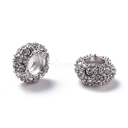 Alloy Rhinestone European Beads, Large Hole Beads, Rondelle, Platinum Metal Color, Crystal, 11x6mm, Hole: 5mm(X-CPDL-H998-18)