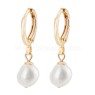 1 Pair Natural Pearl Dangle Leverback Earrings, Brass Earrings, Golden, 27x11mm(EJEW-AN0004-01)