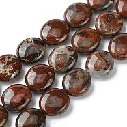 Natural Brecciated Jasper Beads Strands, Flat Oval, 15~16x13.5~14x6~7mm, Hole: 1mm, about 26pcs/strand, 15.79''(40.1cm)(G-K365-B20-03)