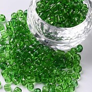 Glass Seed Beads, Transparent, Round, Green, 6/0, 4mm, Hole: 1.5mm, about 4500 beads/pound(SEED-A004-4mm-7)