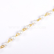 Handmade Round Glass Pearl Beads Chains for Necklaces Bracelets Making, with Golden Iron Eye Pin, Unwelded, White, 39.3 inch, Bead: 6mm(AJEW-JB00036-01)