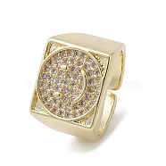 Brass Adjustable Rings, with Micro Pave Cubic Zirconia, Smiling Face, Inner Diameter: 17.8mm(RJEW-K257-85B-G)
