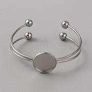 304 Stainless Steel Double Wire Cuff Bangle Makings, with Ball Tip, Flat Round Tray Settings, Blank Bangle Base, Stainless Steel Color, 1/8~3/4 inch(0.4~2cm), Inner Diameter: 2-1/2 inch(6.2cm), Tray: 20.2mm(STAS-WH0017-025)