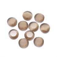 Cat Eye Cabochons, Faceted, Flat Round, Tan, 9.5x2.5~3.5mm(G-G795-08-03)