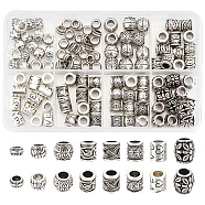 115Pcs 8 Style Tibetan Style Alloy European Beads, Large Hole Beads, Rondelle/Column/Barrel, Antique Silver, 7~11x3.5~9mm, Hole: 4~5mm(PALLOY-NB0003-92)