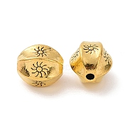 Tibetan Style Alloy Beads, Barrel with Sun, Antique Golden, 11x11x9mm, Hole: 1.6mm, about 366pcs/1000g(FIND-H038-17AG)