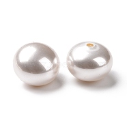 ABS Plastic Beads, Imitation Shell & Pearl, Half Drilled, Abacus, White, 14x10.5mm, Hole: 1.2mm(FIND-A013-10B)