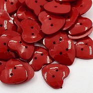 Acrylic Sewing Buttons for Costume Design, Heart Buttons, 2-Hole, Dyed, Dark Red, 25x24x4mm, Hole: 2mm(BUTT-E085-D-01)