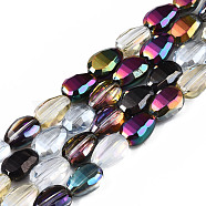 Electroplate Transparent Glass Beads Strands, AB Color Plated, Faceted, Teardrop, Colorful, 8~9x6x4mm, Hole: 1mm, about 70pcs/strand, 22.83 inch(58cm)(EGLA-S174-26)