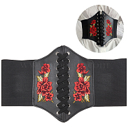 WADORN 1Pc PU Leather Wide Elastic Corset Belts, Lace up Tied Waist Belt for Women Girl, Red, 25-1/4 inch(64cm)(AJEW-WR0002-01B)