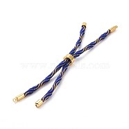 Nylon Cord Silder Bracelets, for Connector Charm Bracelet Making, with Rack Plating Golden Brass Findings, Long-Lasting Plated, Cadmium Free & Lead Free, Dark Blue, 8-5/8~9 inch(22~22.8cm), 0.3cm, Hole: 2.6mm(MAK-C003-03G-24)