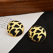 Leopard Print Brass Enamel Stud Earrings for Women, Matte Style, Real 22K Gold Plated, Flat Round, 24.5mm(EJEW-U055-15A-G)