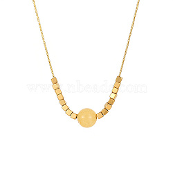 Stainless Steel Pendant Necklace for Women, Round & Cube, Golden, Wheat, 15-3/4 inch(40cm)(PP8102-4)