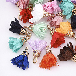Cloth Pendants, with Iron Findings, Flower, Light Gold, Mixed Color, 17~20x10~16mm, Hole: 2mm(FIND-S300-21)