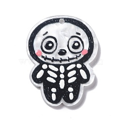 Halloween Style Printed Acrylic Pendants, Skull, 40x31x3mm, Hole: 2mm(OACR-O004-02E)