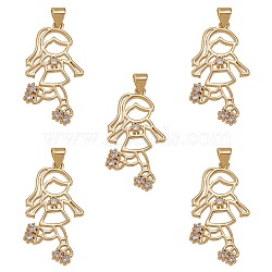 5Pcs Rack Plating Brass Micro Pave Cubic Zirconia Pendants, Cadmium Free & Lead Free, Girl, Real 18K Gold Plated, 32x17x3mm, Hole: 4x3mm(ZIRC-SZ0003-75)