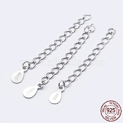 925 Sterling Silver End with Extender Chains and Drop Charms, with S925 Stamp, Silver, 48mm, Hole: 1.5mm(X-STER-F036-26S-48mm)